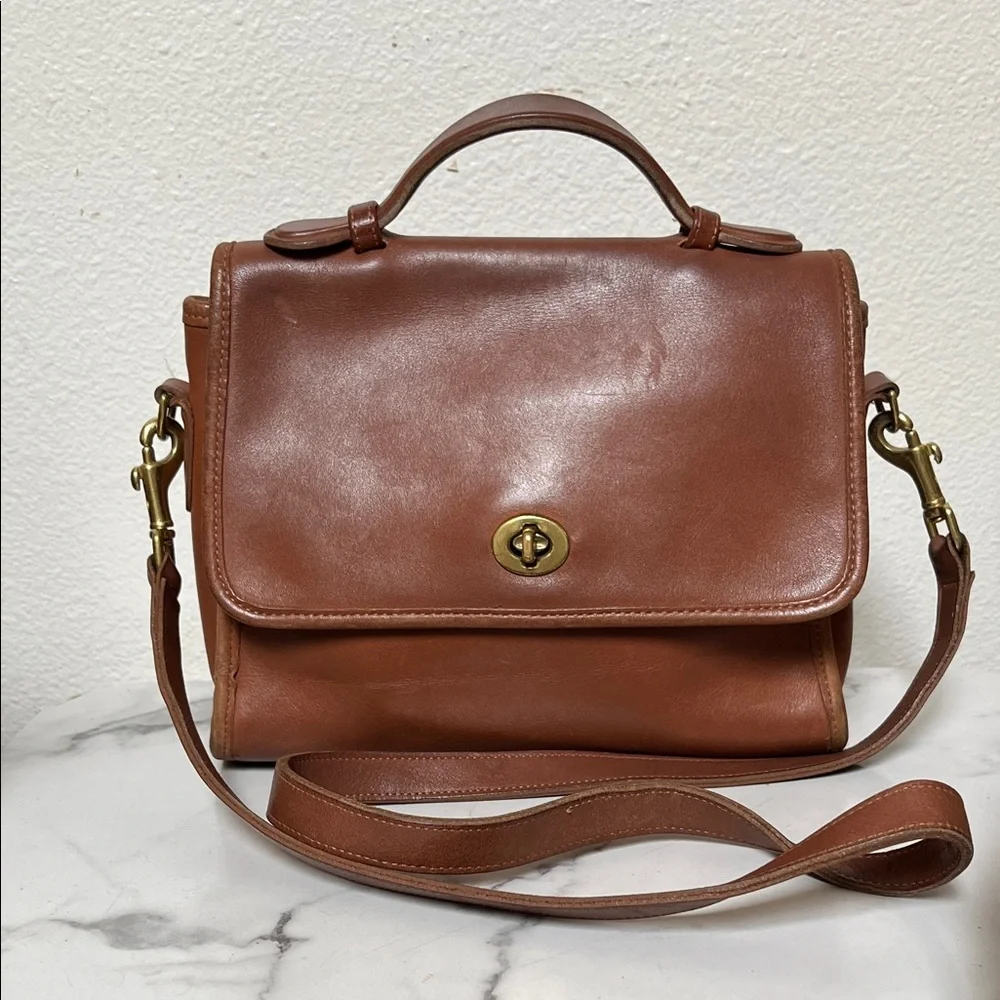 Coach Vintage Chestnut Brown Leather Satchel with Turnlock Hardware